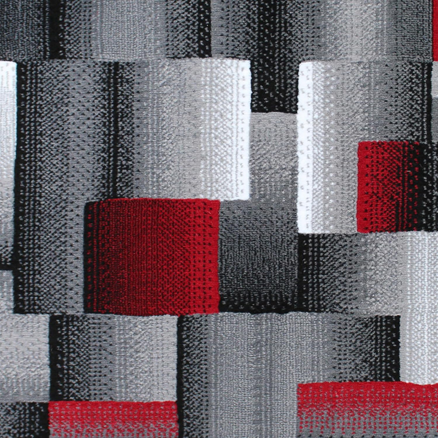 EMMA + OLIVER Malaga Olefin Accent Rug - Modern Cubist Pattern - Black and Gray Shades with Vibrant Red Accents - 2x3 - Moisture & Stain Resistant
