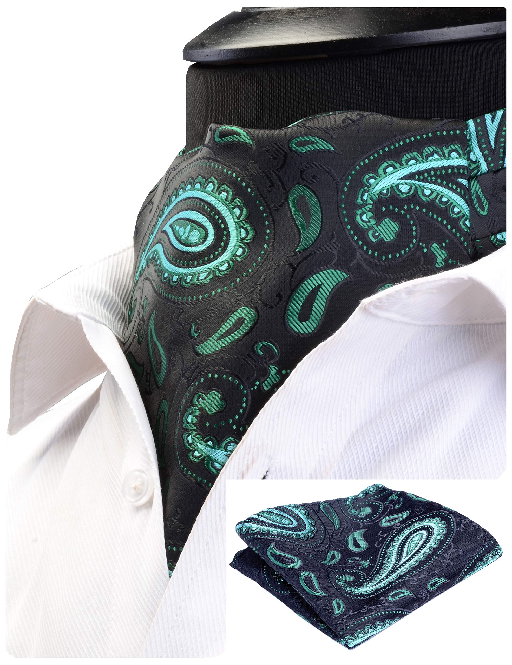 Gusleson Men's Cravat Self Tie Paisley Necktie and Pocket Square Set Floral Ascot (UK0603-04)