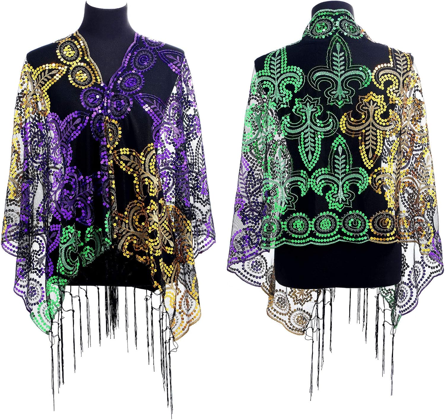 Mardi Gras Costume for Women Mardi Gras Outfit Accessories Mesh Scarf Shawl with Tassel Mask for Masquerade Carnival Party - Image 3