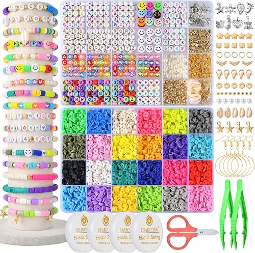 DEARCCINO Kit de fabricación de pulseras de arcilla de 7200 piezas, 2 cajas de 24 colores, cuentas planas de preparación para joyería de amistad,