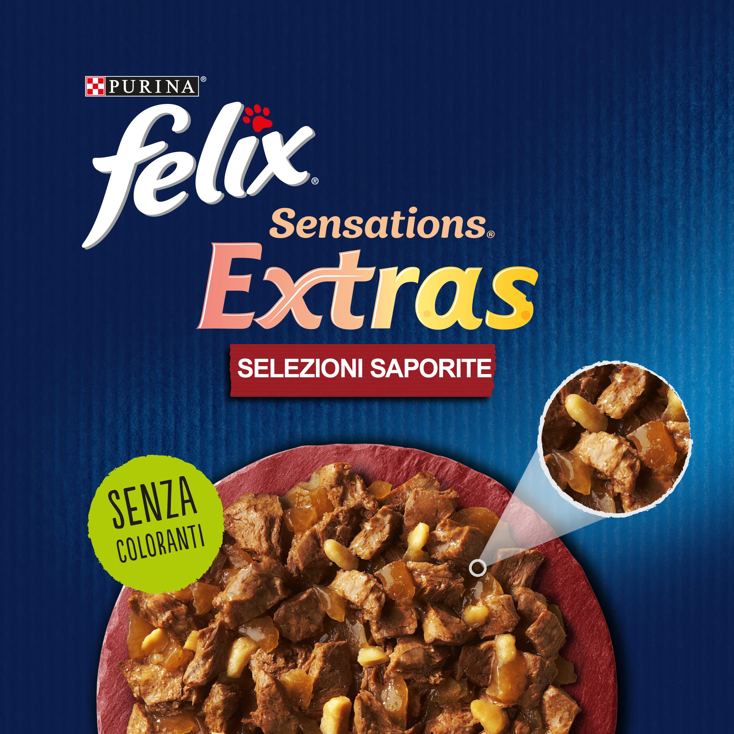 Purina Felix Sensations Extras Cibo Umido per Gatti con Manzo e un Pizzico di Formaggio e con Pollo e un Pizzico di Bacon, 48 buste da 85g ciascuna