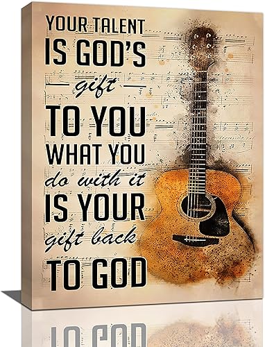 Arte de pared de guitarra vintage para dormitorio, notas musicales, imágenes, guitarra, citas inspiradoras, pintura en lienzo, decoración musical
