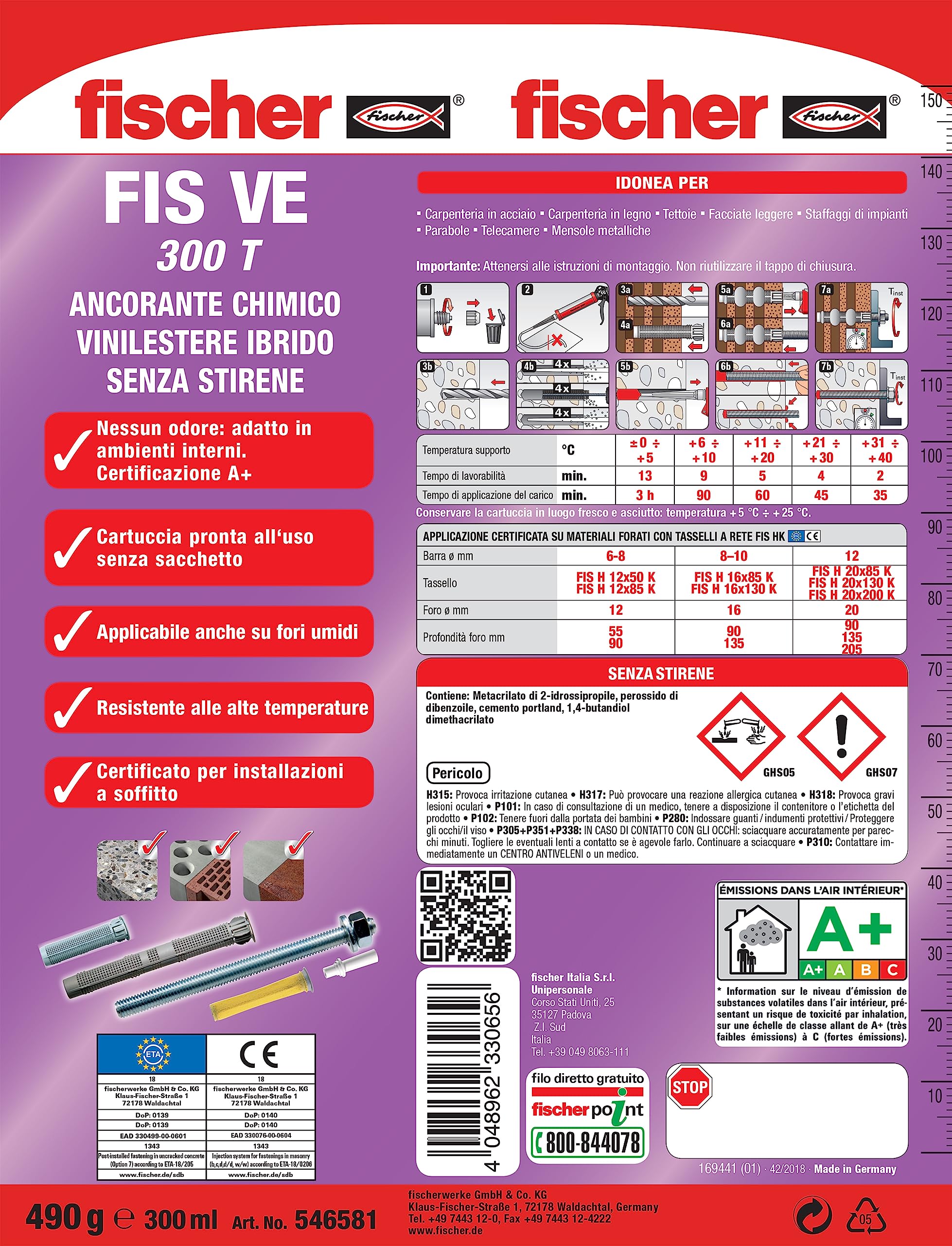 Fischer FIS VE 300 T Ancorante Chimico Resina vinilestere ibrido senza stirene