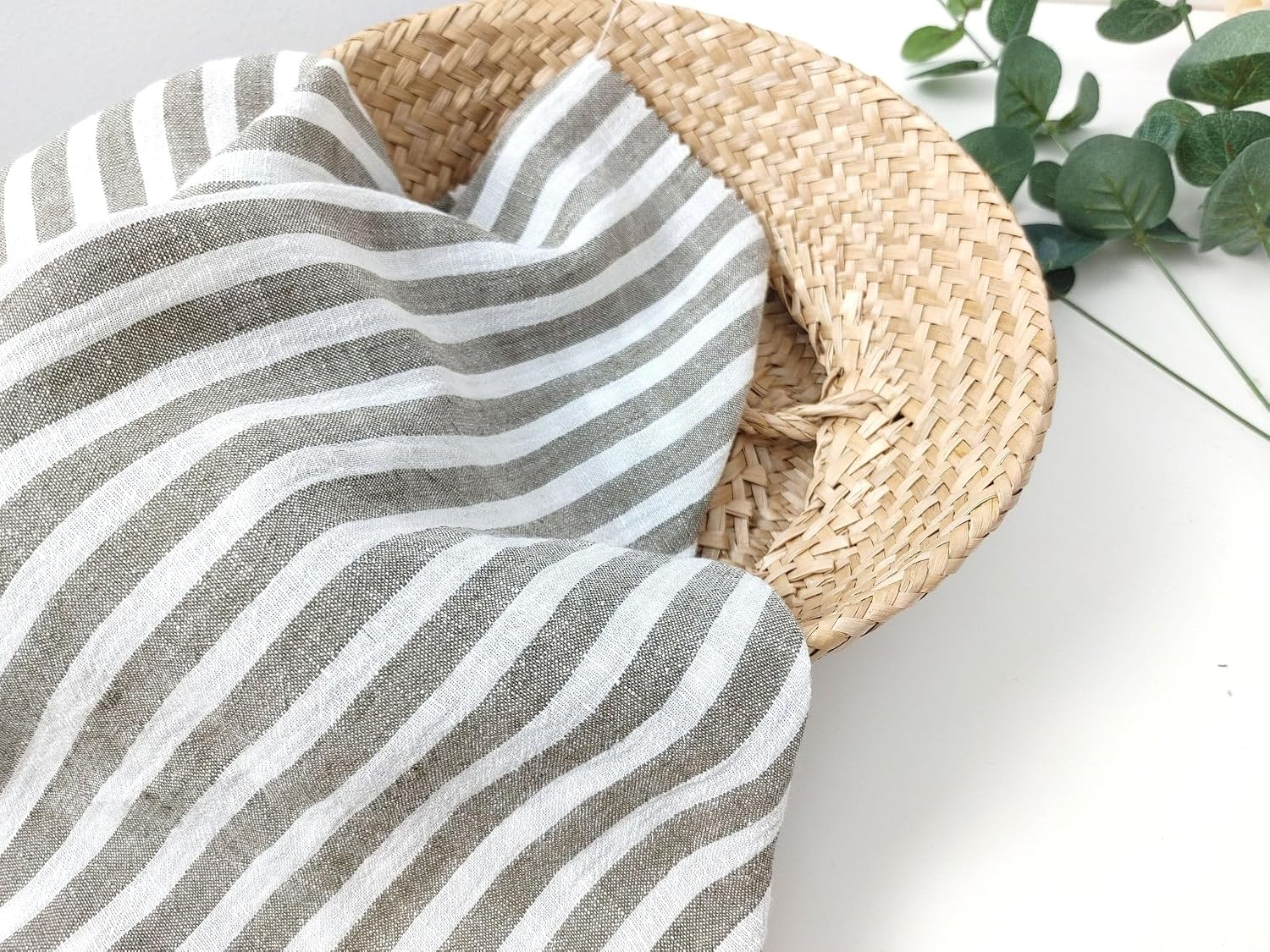 Effortless Stripes: Linen Rayon Blend Fabric with Subtle Wrinkle Charm 6518 Khaki