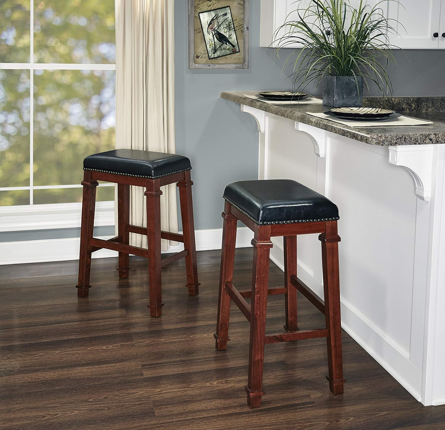 Linon Stool, Dark Walnut