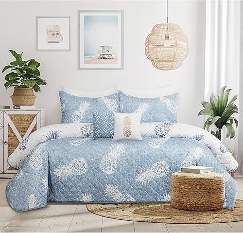 Colchas para cama doble y queen, con piñas azules, colcha suave de verano, colcha de microfibra ligera, colcha de estilo moderno para todas las disponible en Yaxa Mexico