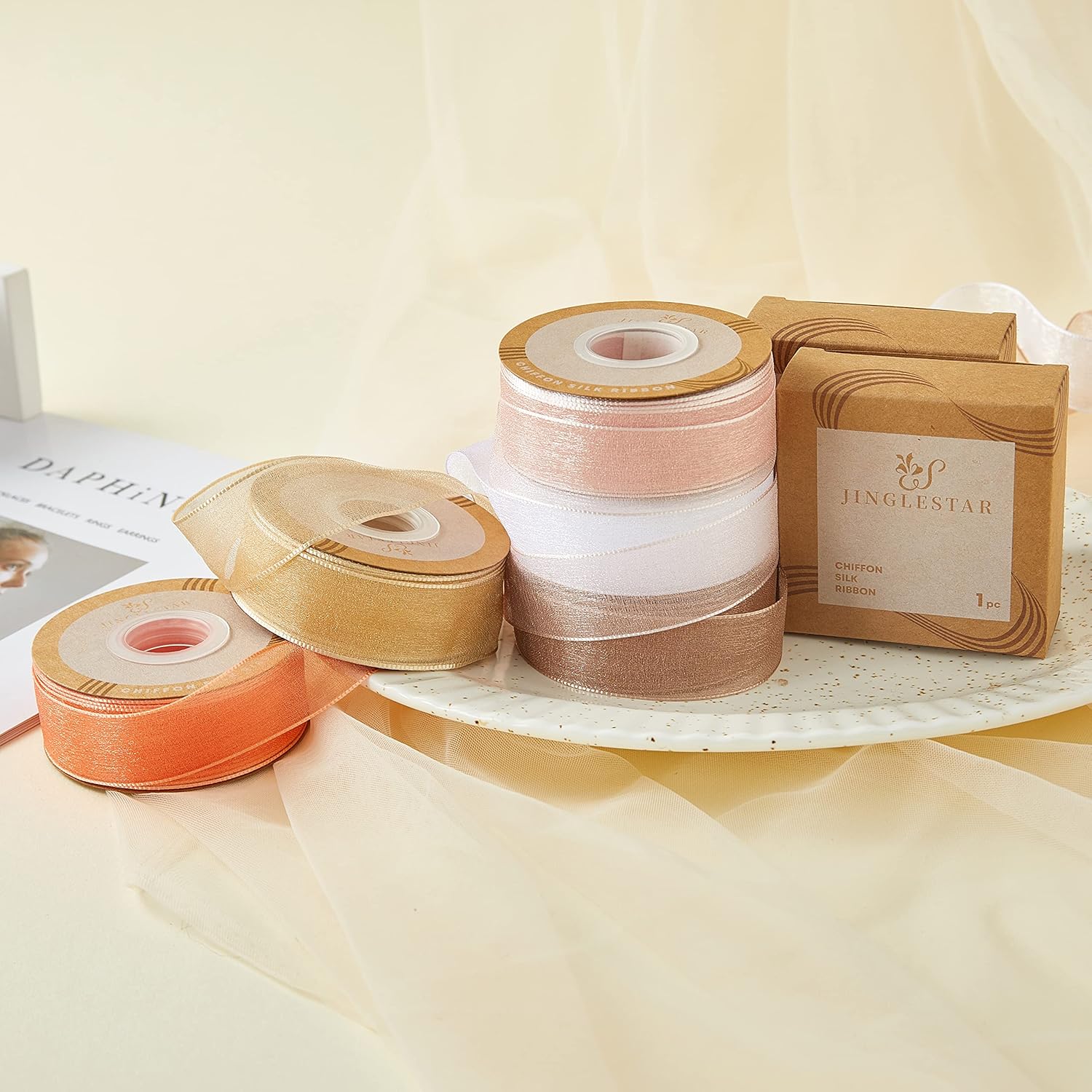 1 Inch Wide Sheer Chiffon Ribbon - Pearl Silk Woven Ribbon Suitable for Gift Wrapping, Wedding Decor, Home Decor, Girl Hair Accessories Handmade DIY (25 Yards/roll) (Baby Pink) - Image 7