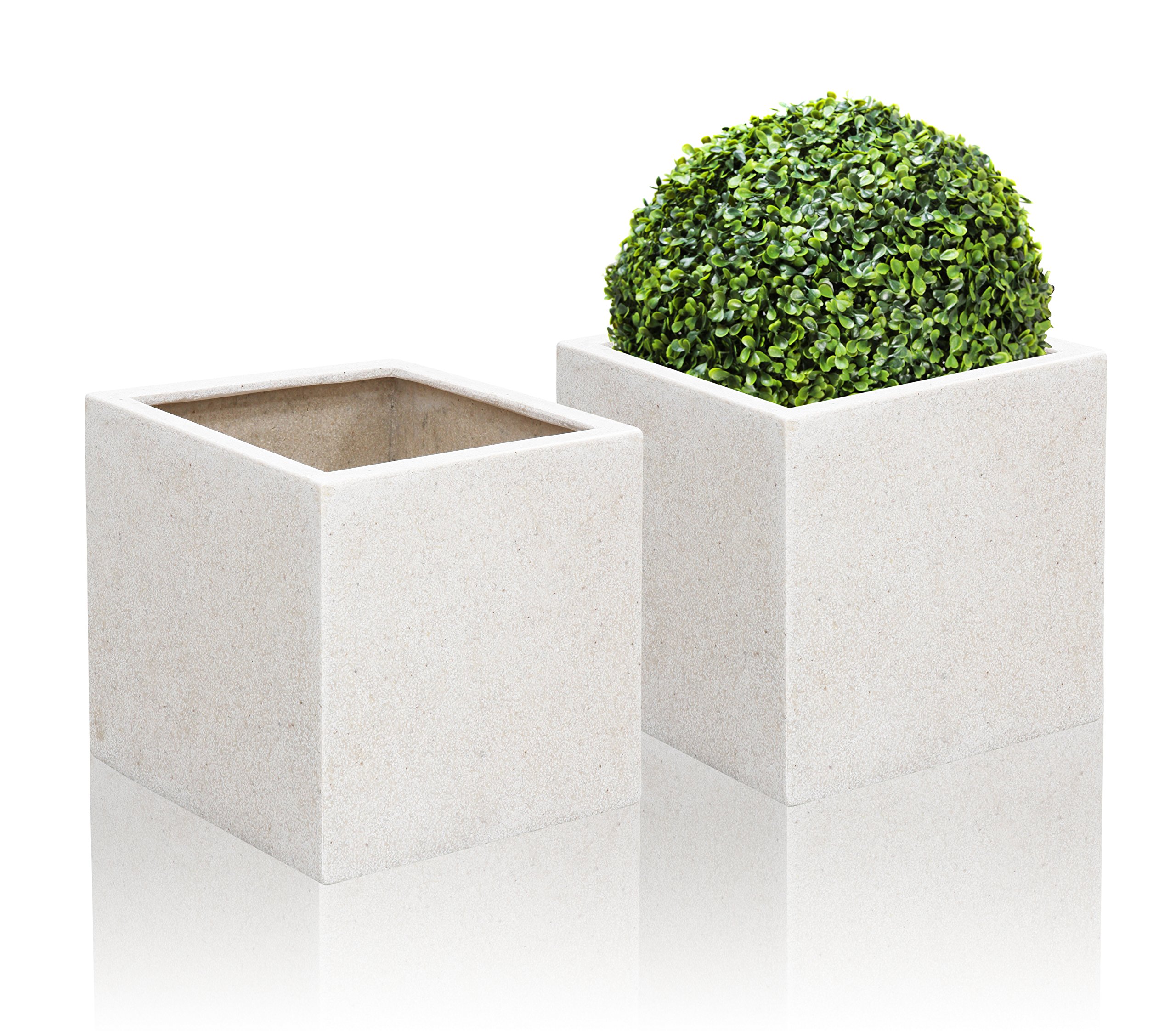 Primrose Garden Outdoor White Poly-Terrazzo Cube Planter 22 Litre Set of 2 Medium Planters 30cm³ (11.8in³)