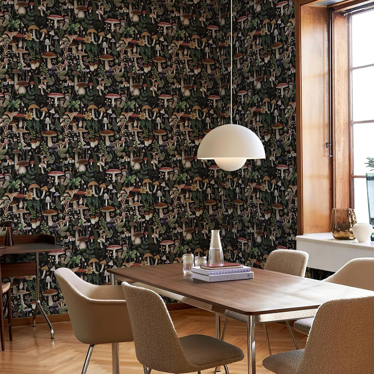 Simon&Siff Mushroom Peel and Stick Wallpaper Black Boho Contact Paper Removable Self Adhesive Wall Paper for Bedroom Bathroom Cabinet Countertop 17.3" x 200"