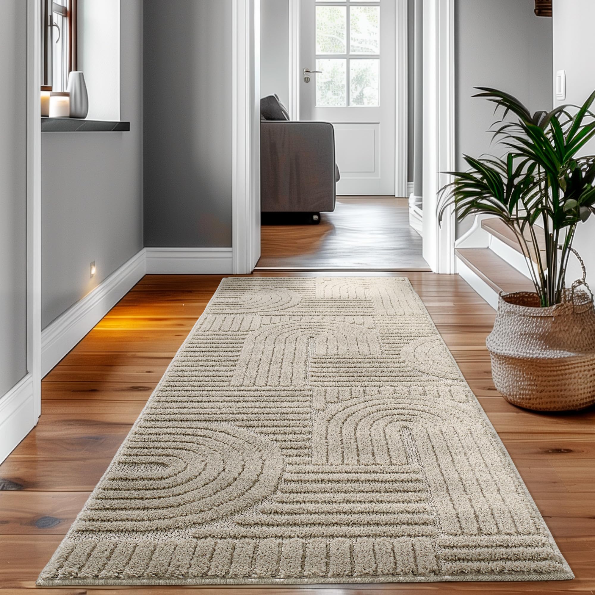 SIMPEX Teppich Hochflor Wohnzimmer Teppich, Weich & Flauschig, Skandinavisch Boho Stil, Langflor Shaggy, Pflegeleicht, Jute Rückseite