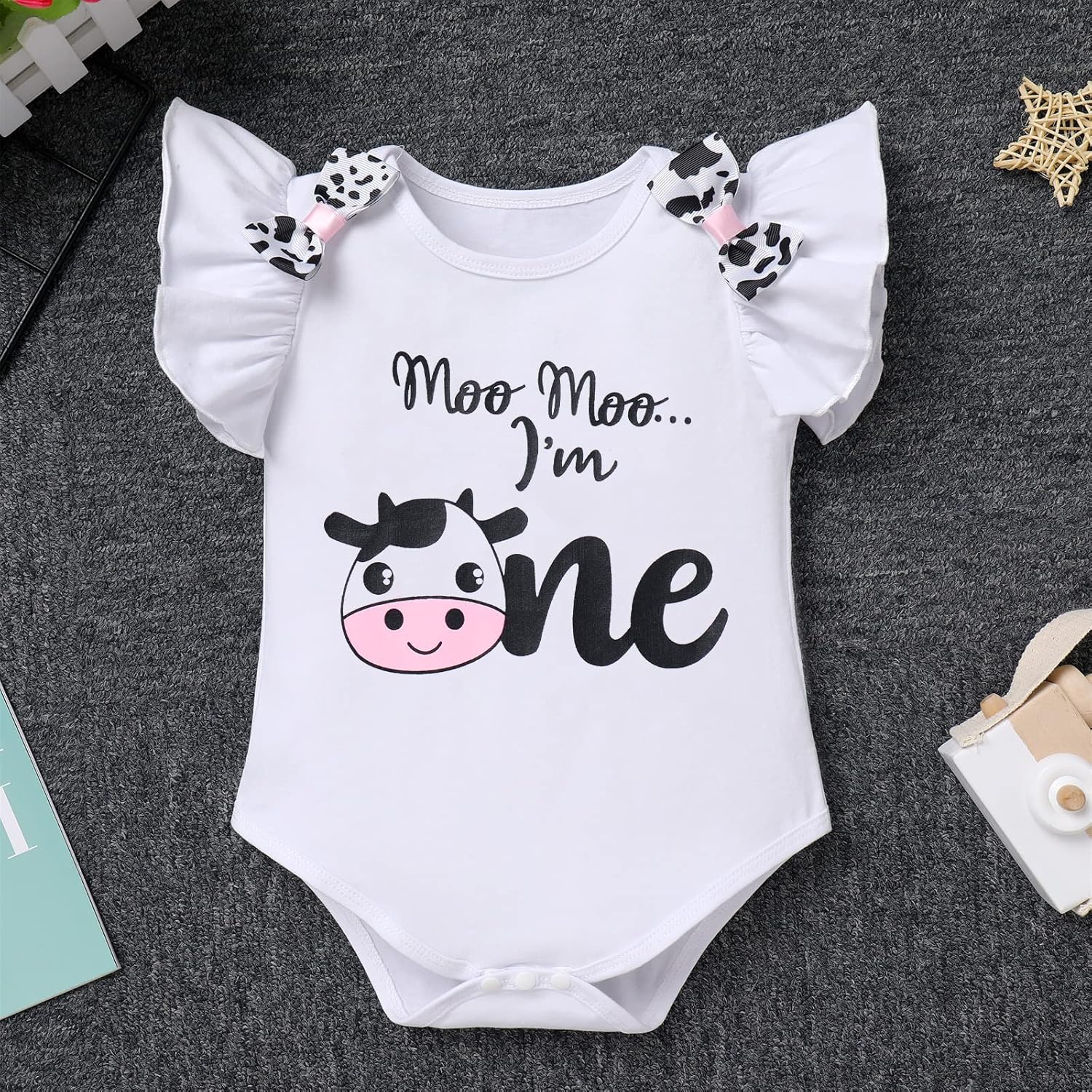 Baby Girl 1st Birthday Outfit Farm Cow Ladybug Romper Tutu Skirt Headband Christmas Bee Cake Smash Photo Shoot Clothes - Image 3