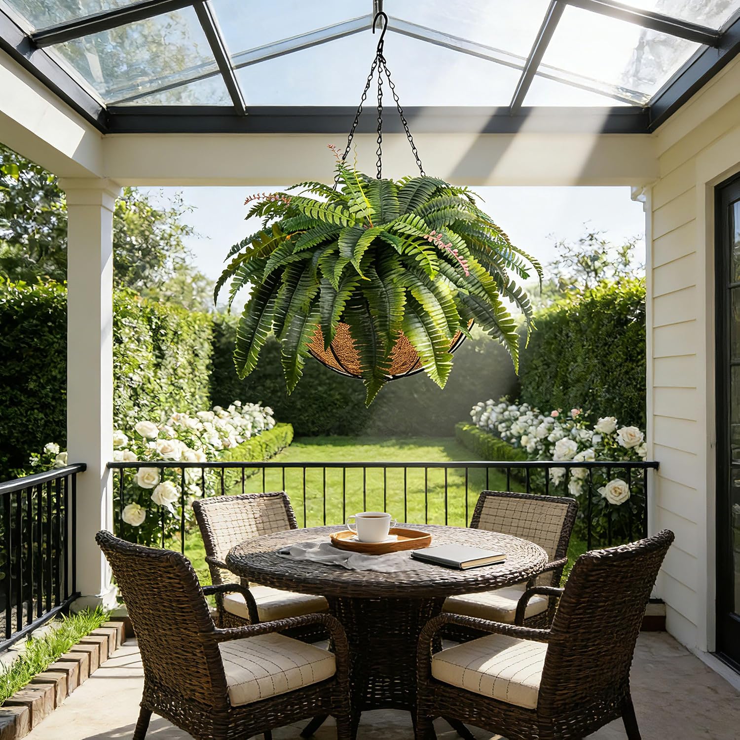 Der Rose 4 Pack 45 inch 60 Leaves Fake Ferns Large, UV Resistant Artificial Plants Outdoor Faux Boston Ferns Bush Plants for Home Porch Patio Hanging Decor