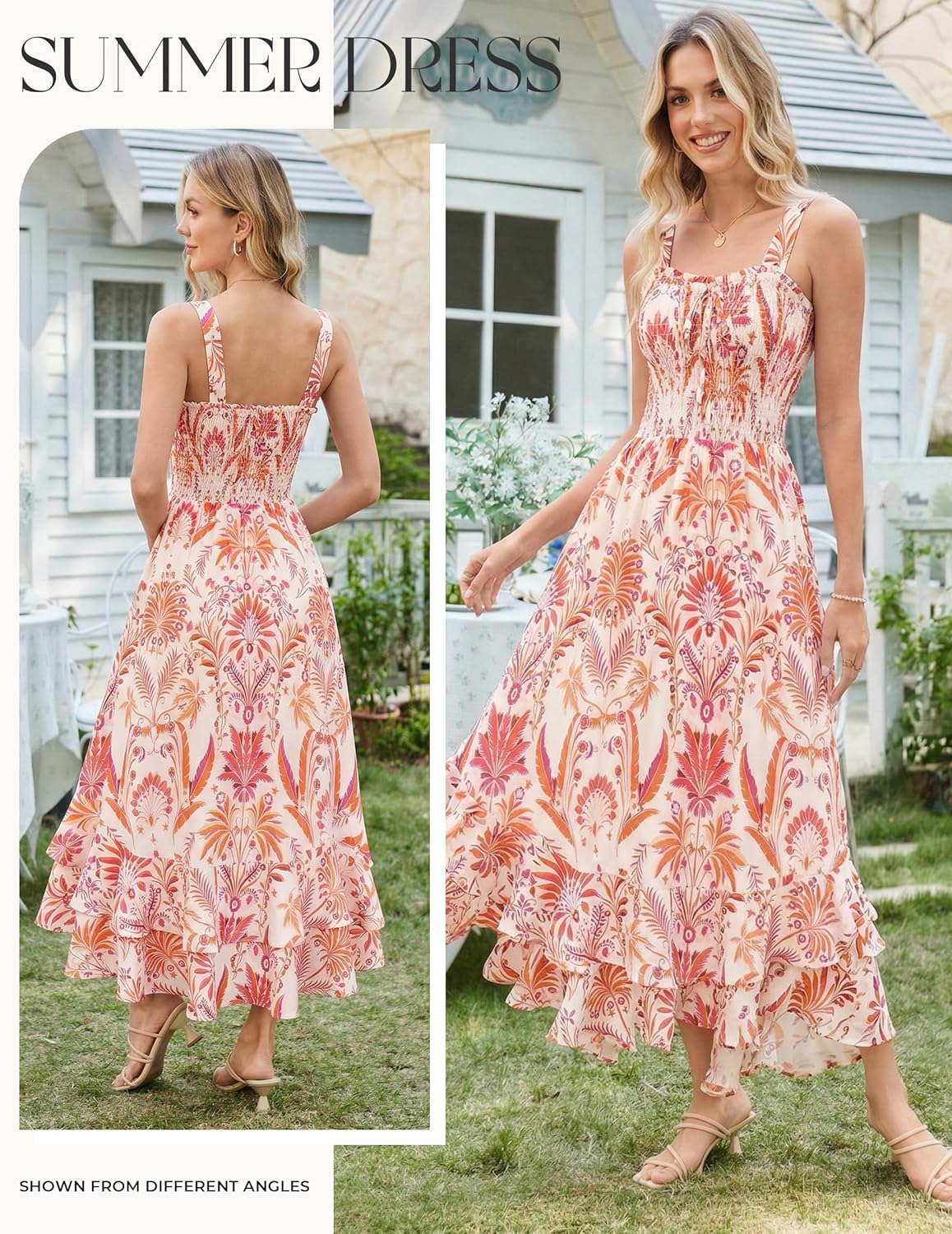  Women's 2026 Summer Floral Boho Dress Square Neck Strapped Swing A Line Sundress Beach Long Maxi Outfits thumbnail