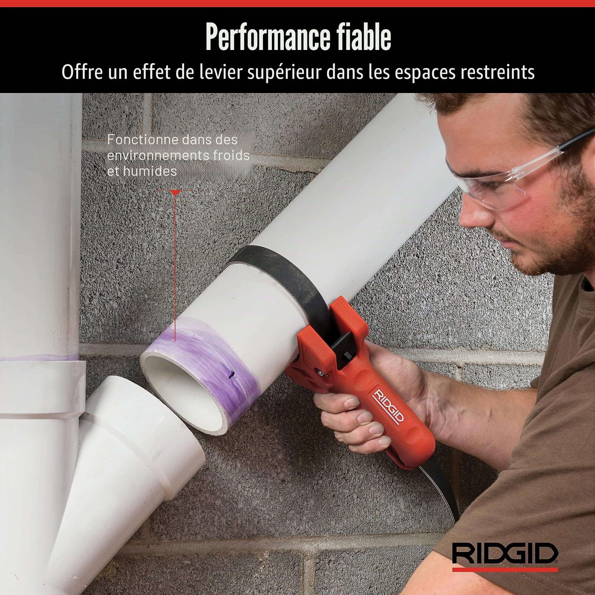 RIDGID 42478 Poignée de tube STRAPLOCK, clé à lanière de 80 mm à 200 mm