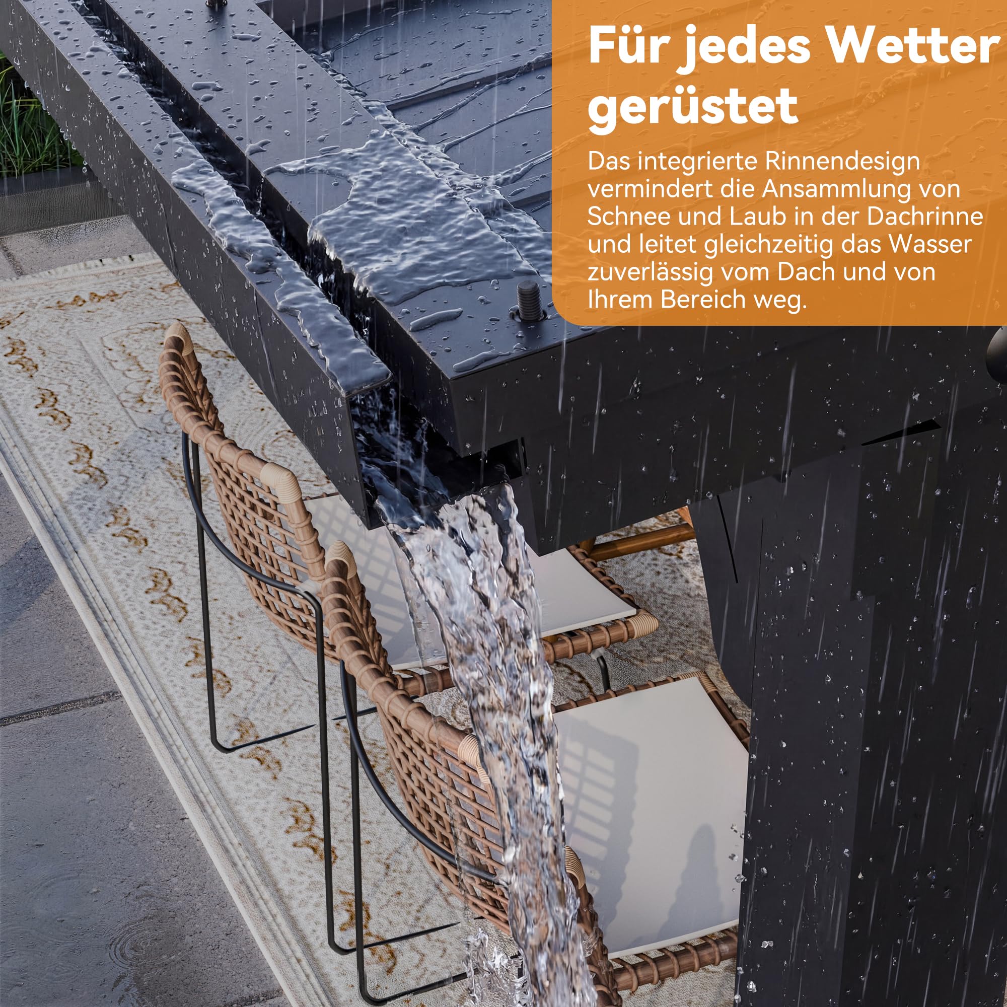Modern Shade Auvent de Terrasse 3,1 x 6 m, Pergola Adossée Aluminium avec Système de Drainage Intégré, Tonnelle de Jardin, Auvent Balcon Terrasse