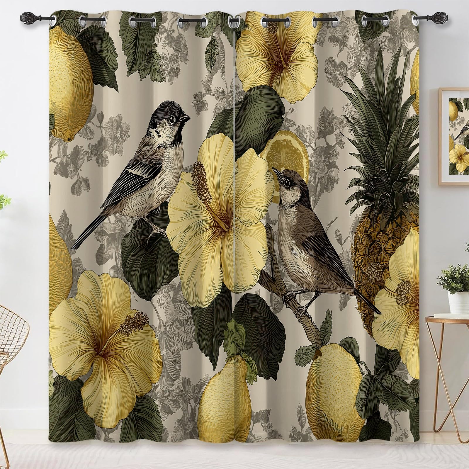 Rideau occultant thermique pour chambre d'enfant plantes tropicales 106x254 cm