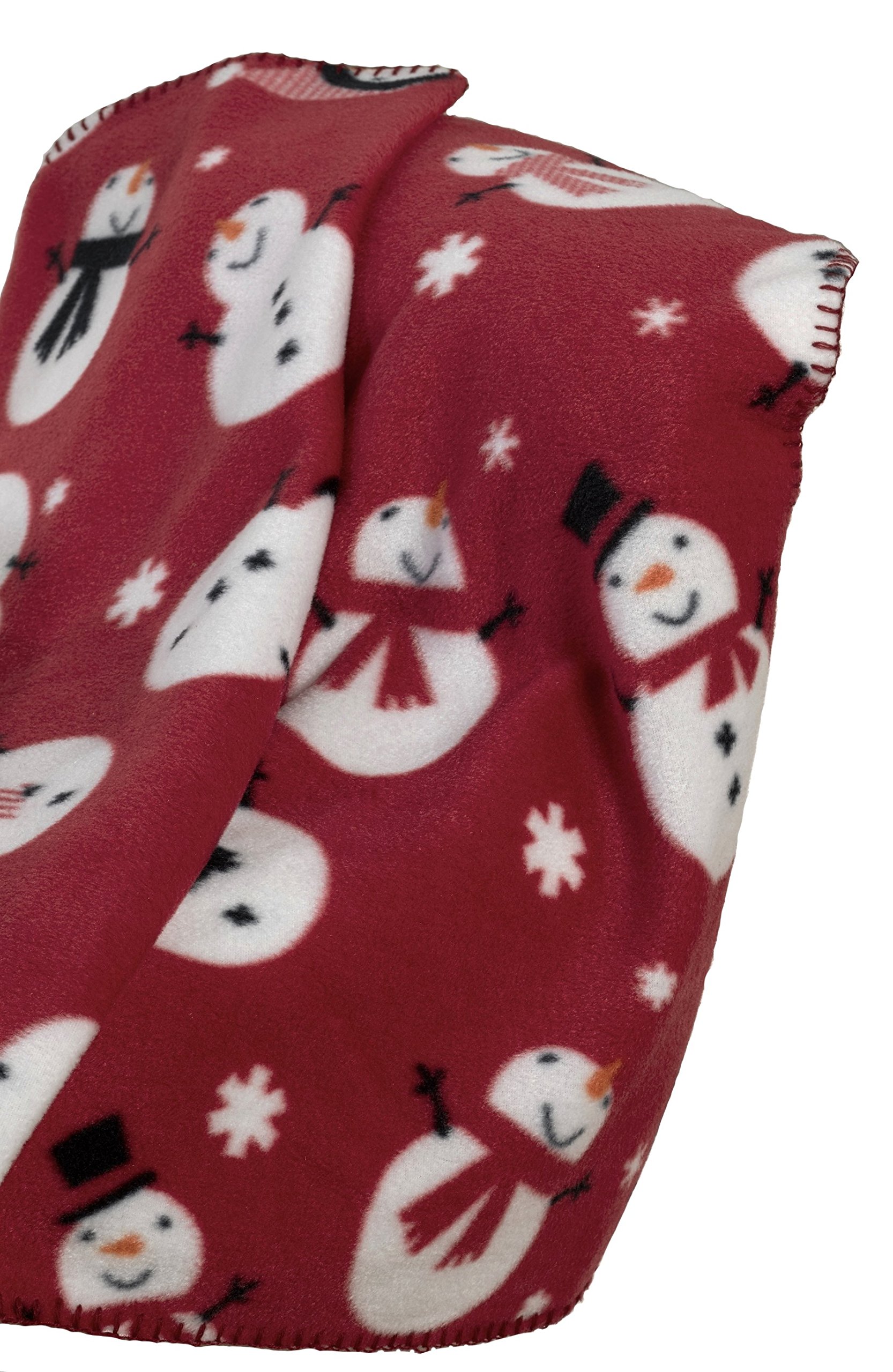 4YH Textiles Christmas Xmas Snowman And Snowflake Red Polyester Fleece Festive Throw/Blanket (50x60in-127x152cm Approx)