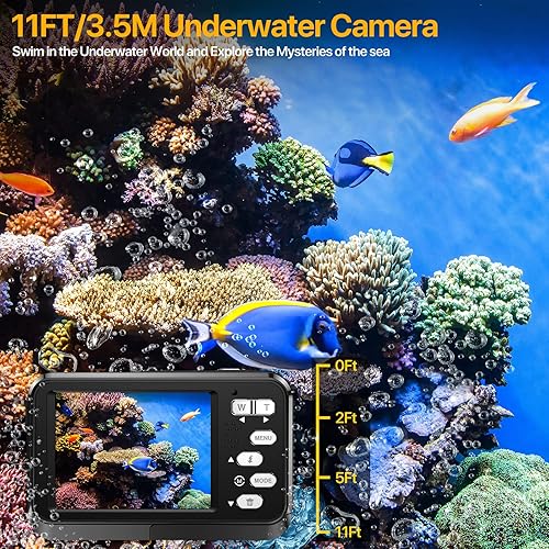 Miniatura 3 de Cámaras subacuáticas, cámara digital impermeable 4K de 48 MP, función de enfoque automático para selfie, pantallas duales con zoom digital de 16X,