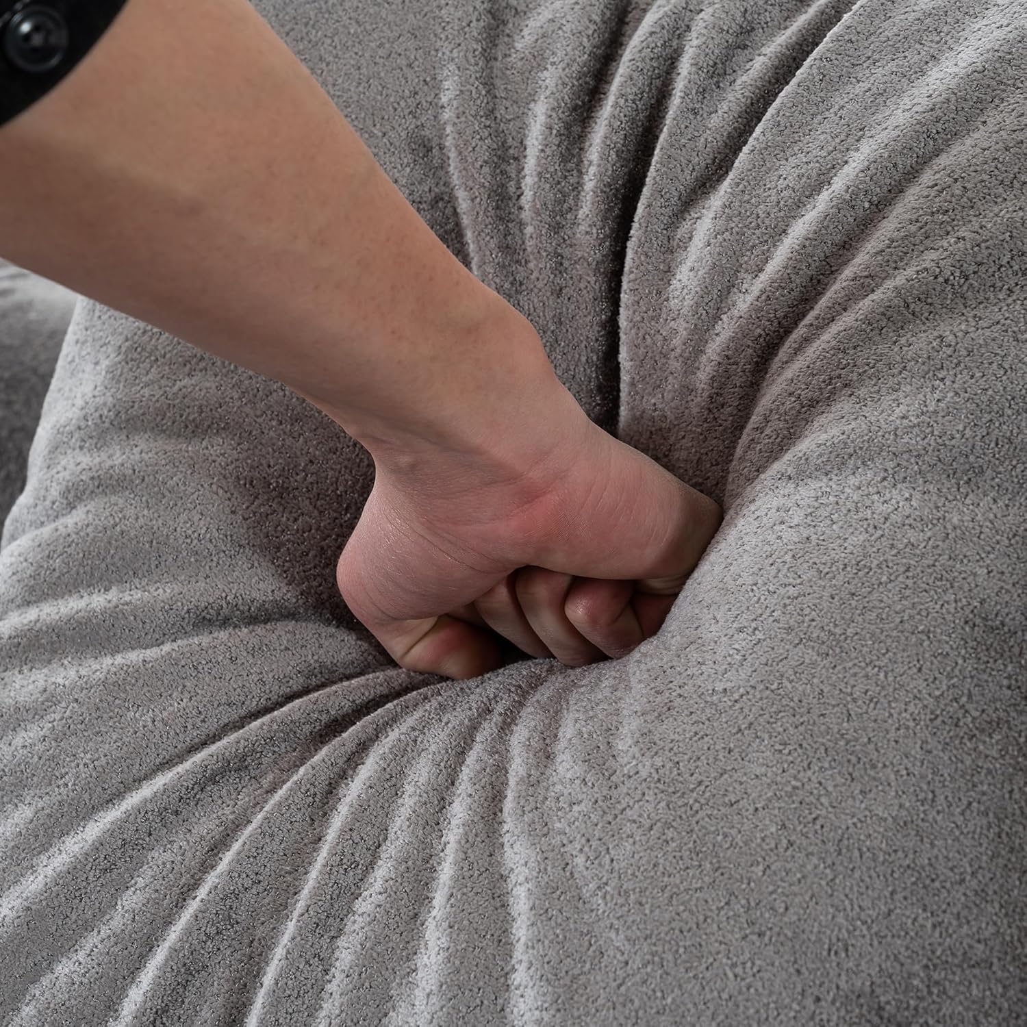 KEIKI 100'' L-Shape Curved Sectional Couches with Extra-Wide Chaise Lounge & 3 Pillows for Living Room,Oversized Modern 3-Seater Corduroy Plush Deep Seat Cloud Sofa, No Assembly Required,Gray