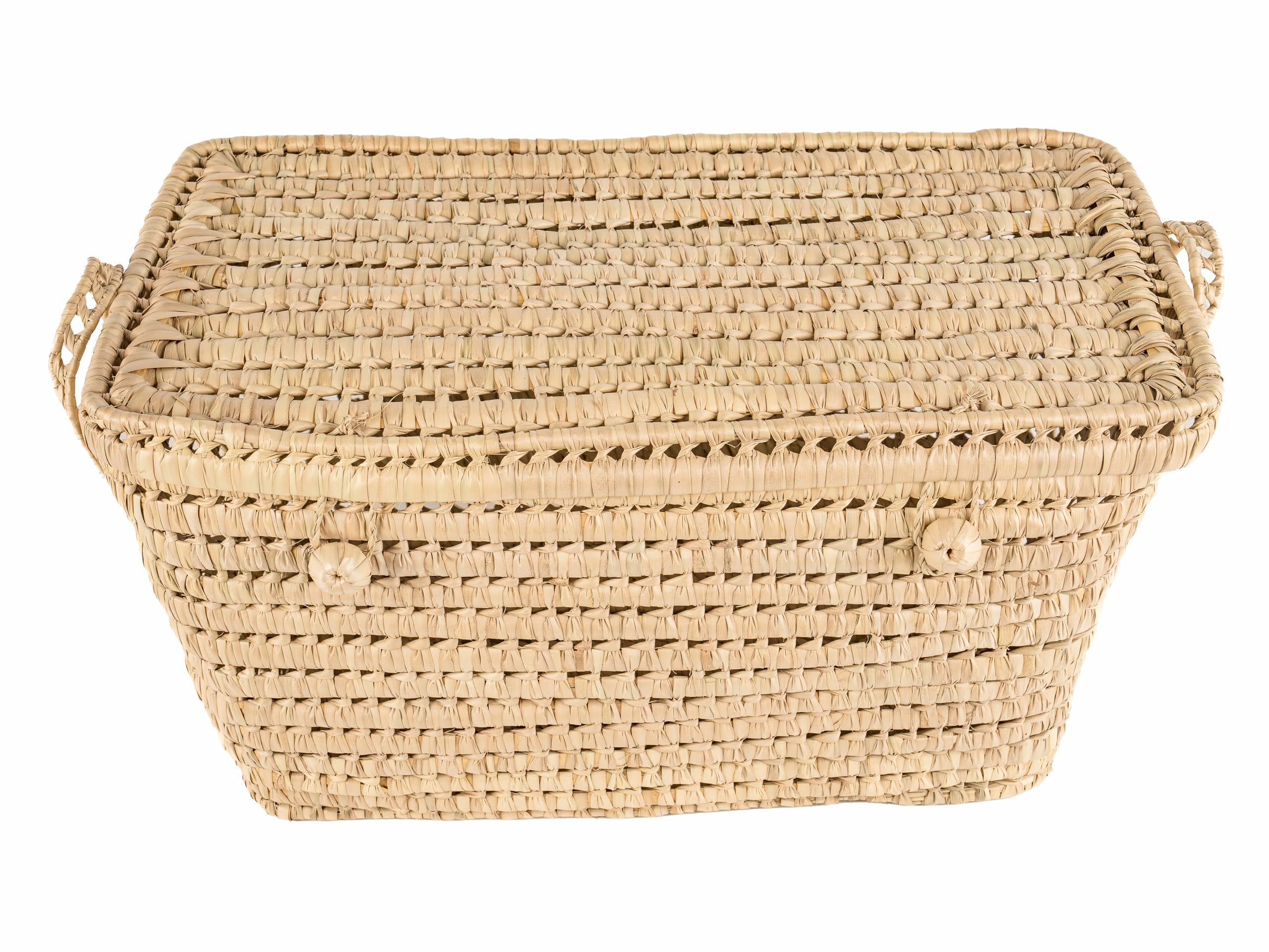 Cesta de Almacenamiento de Hoja de Palma Natural, 60 cm, Organizador Tejido, Baúl de almacenaje para Juguetes, Cofre de Mimbre