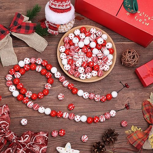 Miniatura 5 de 180 cuentas de madera de bastón de caramelo de 0.63 pulgadas (0.630 in), cuentas de madera redondas coloridas con agujeros, cuentas espaciadoras de