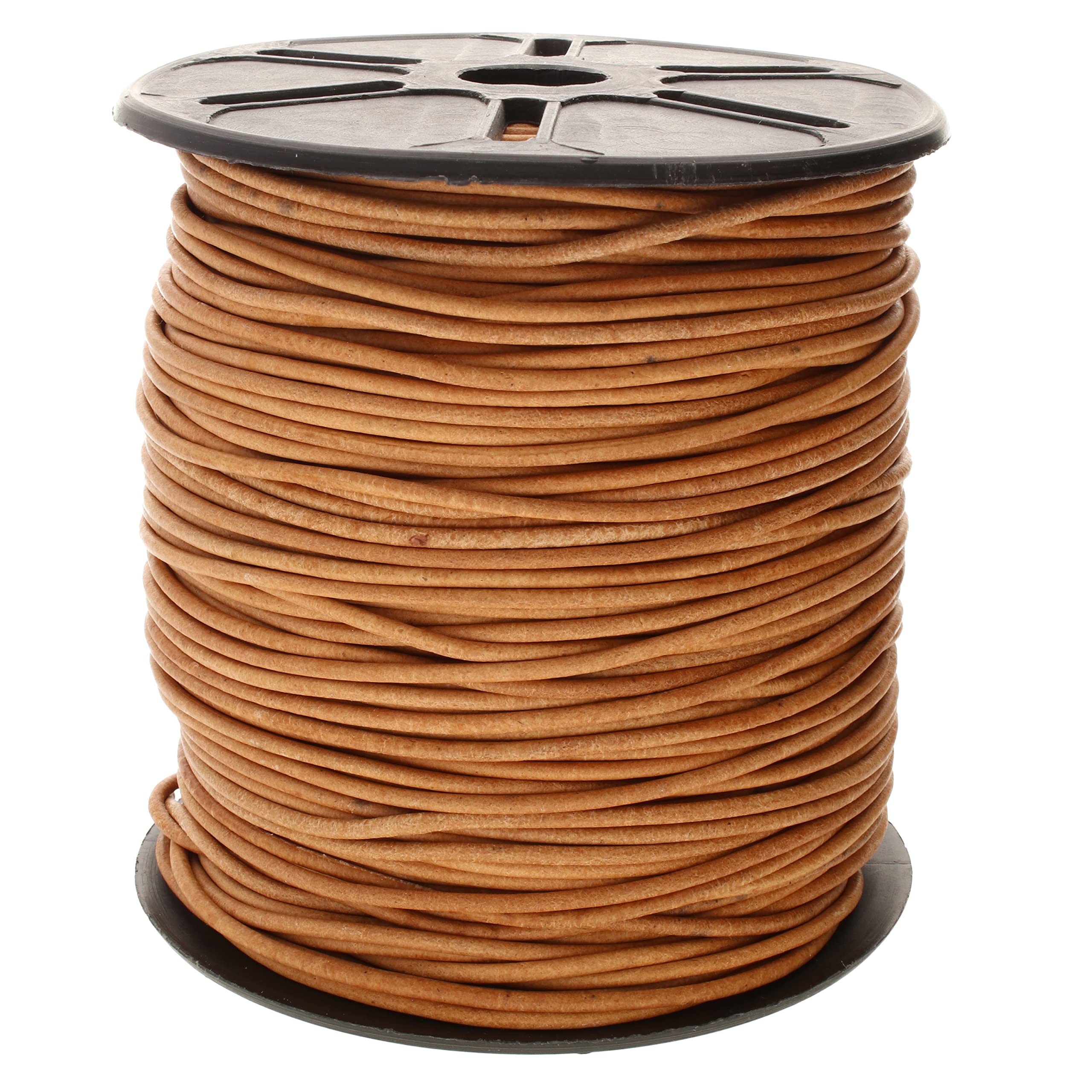 Cordon rond en cuir indien de 2 mm pour bijoux et loisirs créatifs - 91,4 m - Naturel - 2 mm d'épaisseur