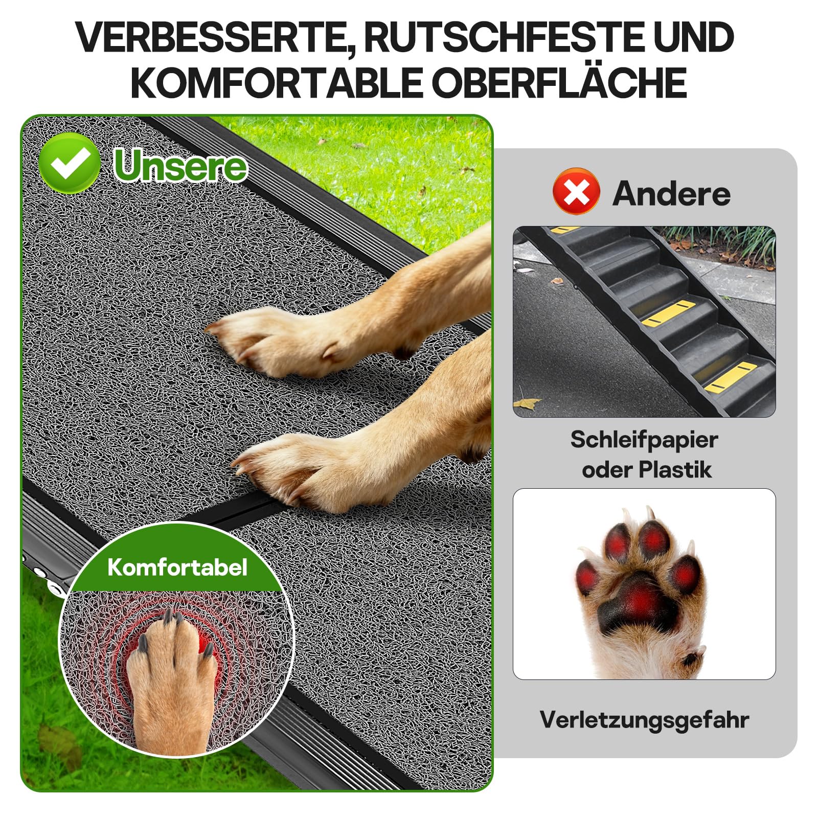 Hunderampe Auto Klappbar, 180CM x 50CM Extra Breit Hunderampe für große Hunde, Aluminium Hundetreppe Auto mit Schaumstoffgriff, bis 130 kg, rutschfest Rampe Hund für Autos, LKWs und SUV