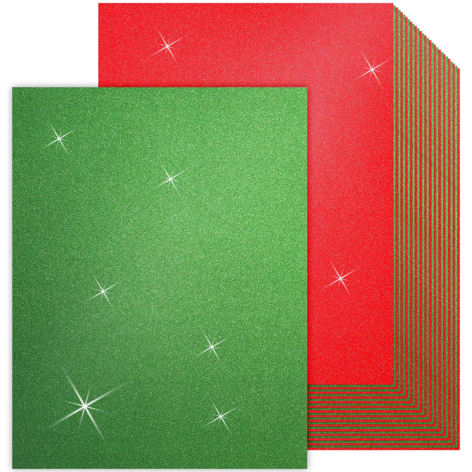 Photo 1 of Fuutreo 120 Sheets Christmas Glitter Cardstock Double Sided Shimmer Paper 11 x 8.5 250 GSM Paper for Xmas Decorations Crafting, Card Making, DIY Project, Invitations(Red, Green)