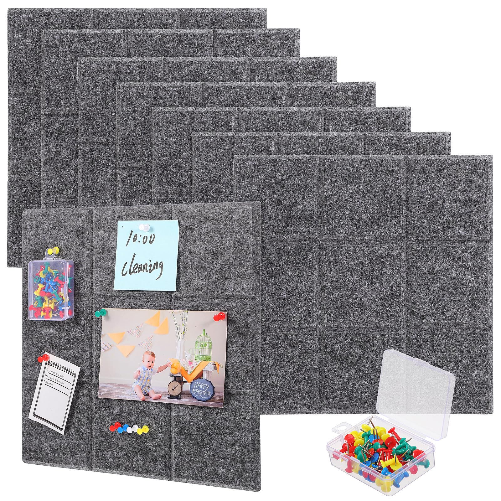 8 Piezas Tablón de Anuncios de Fieltro Autoadhesivo 30x30cm