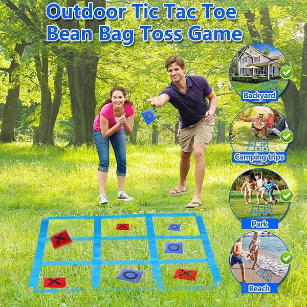 CWLAKON Jeu Géant de Morpion 1.2m avec Lancer de Sacs pour Enfants et Adultes, Activité Extérieure pour Jardin, Plage, Camping, Anniversaire et Réunions Familiales, Carnavals et Journées en Plein Air - 2
