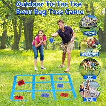 Juego Exterior Gigante Tres en Raya y Lanzamiento de Bolsas para Niños y Adultos, Tapete Doble Cara Grande para Jardín Césped Playa Picnic Camping y Fiestas