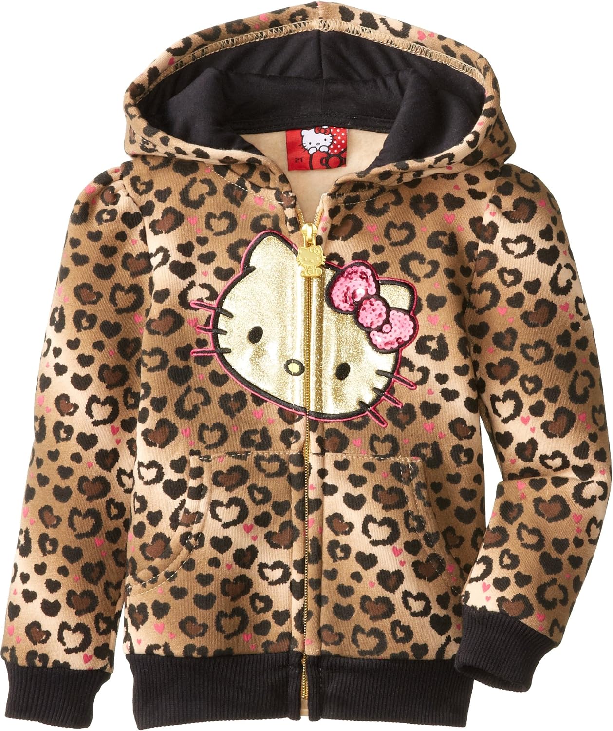 Amazon.com: Hello Kitty Little Girls' Leopard Print Zipup Hoodie ...