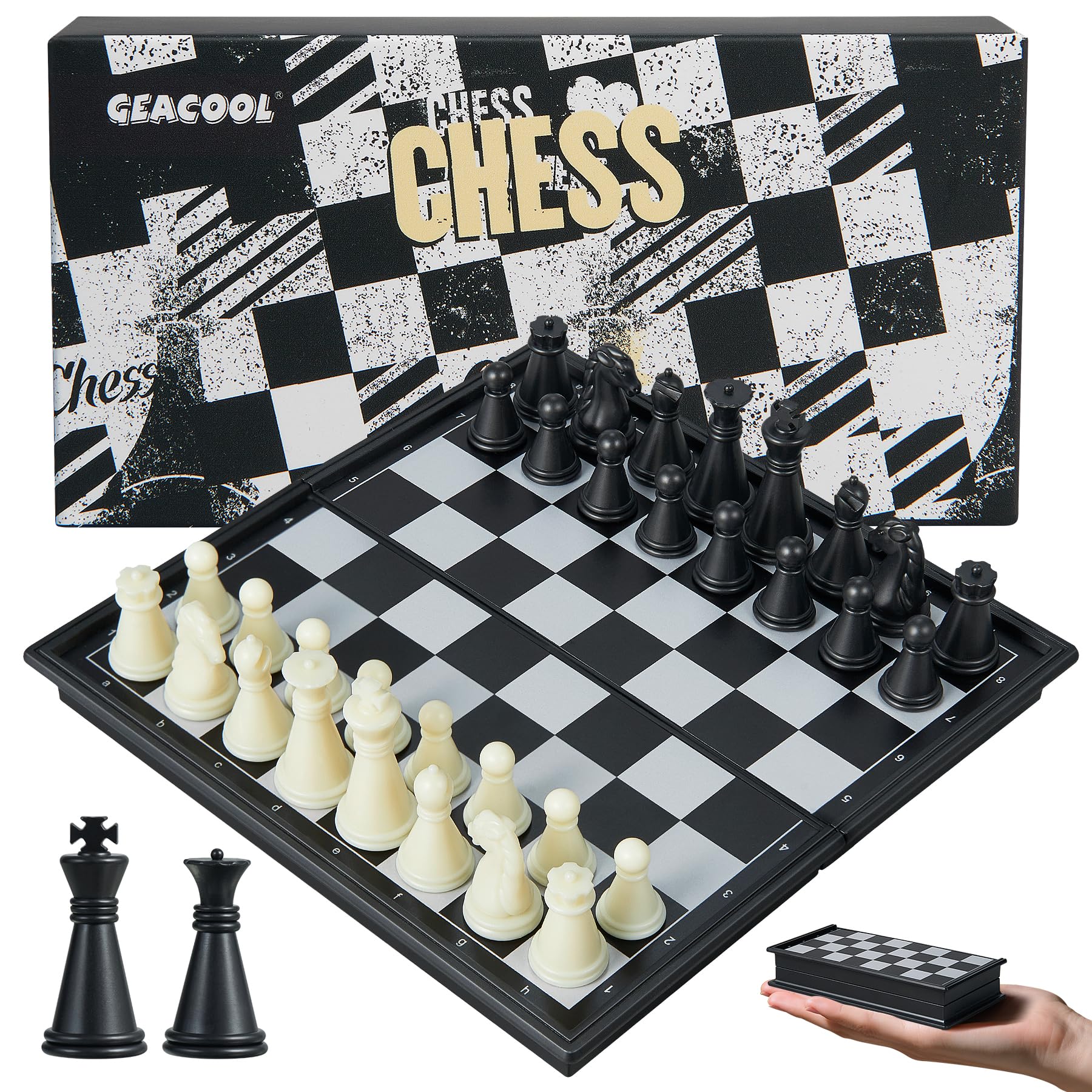 GEACOOL Mini Travel Chess Set - 5.1 Inhces Magnetic Portable Folding Chess Board Games for Kids - Small Pocket Chess Set(X-Small)
