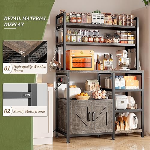 Miniatura 8 de EnHomee Estante para panaderos con toma de corriente, soporte de microondas de 6 niveles con gabinete de almacenamiento, barra de café de cocina de