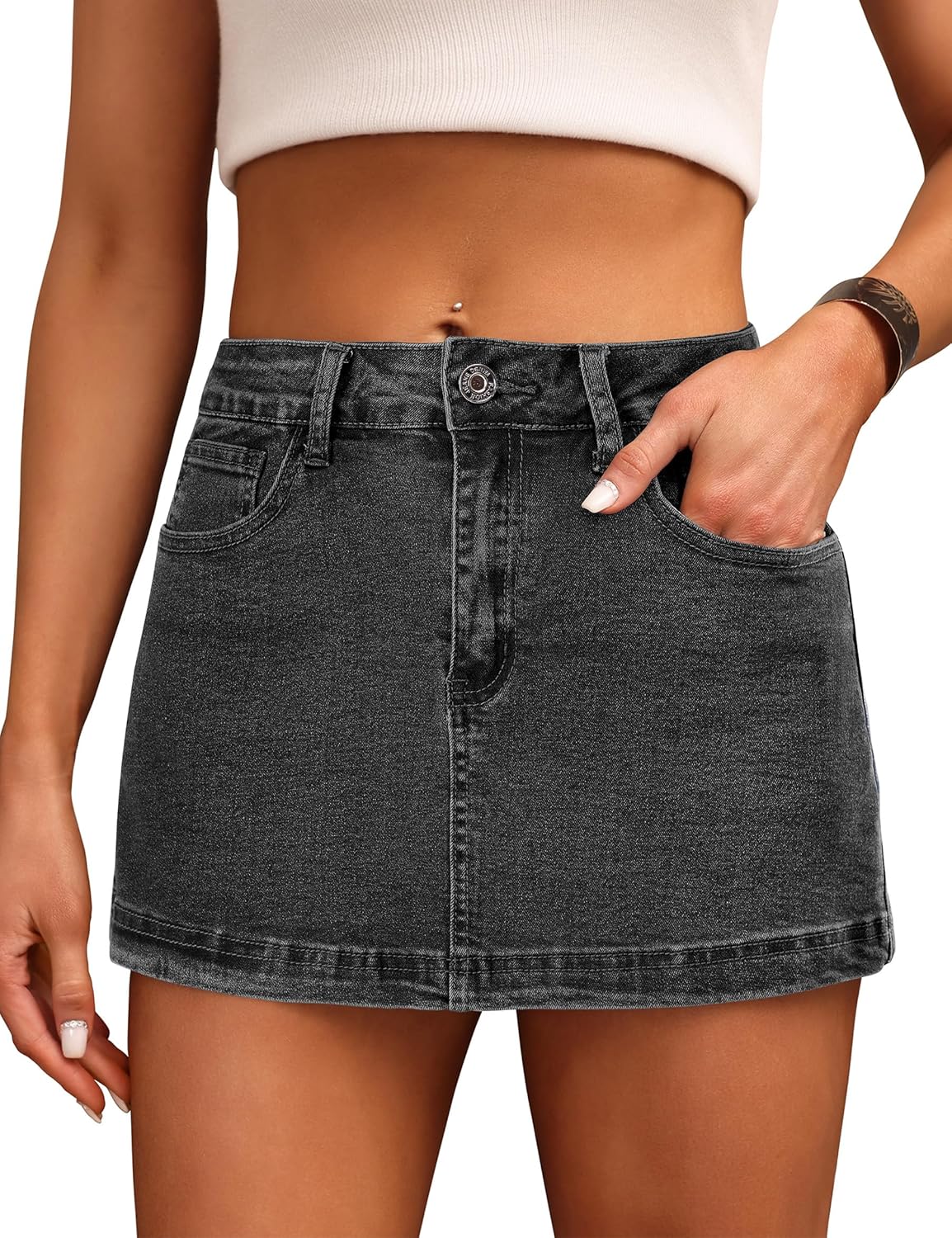 Denim Skort for Women High Waist Mini Denim Skirt Casual Stretch Women Jean Skirt with Pockets