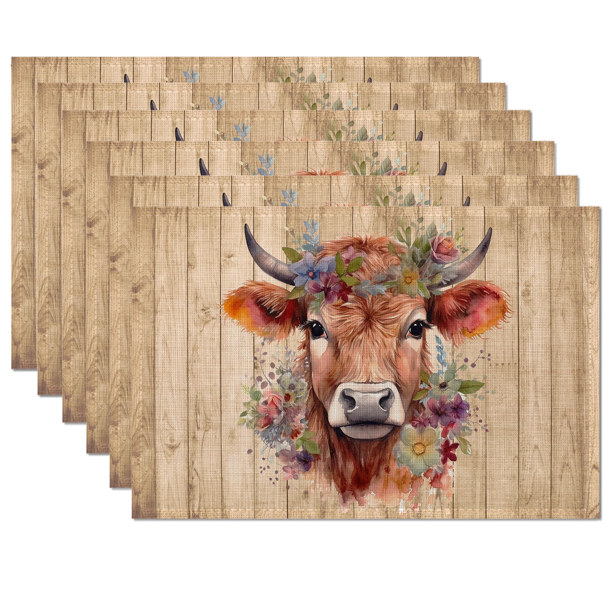 Sets de table vache Highland antidérapants et résistants à la chaleur