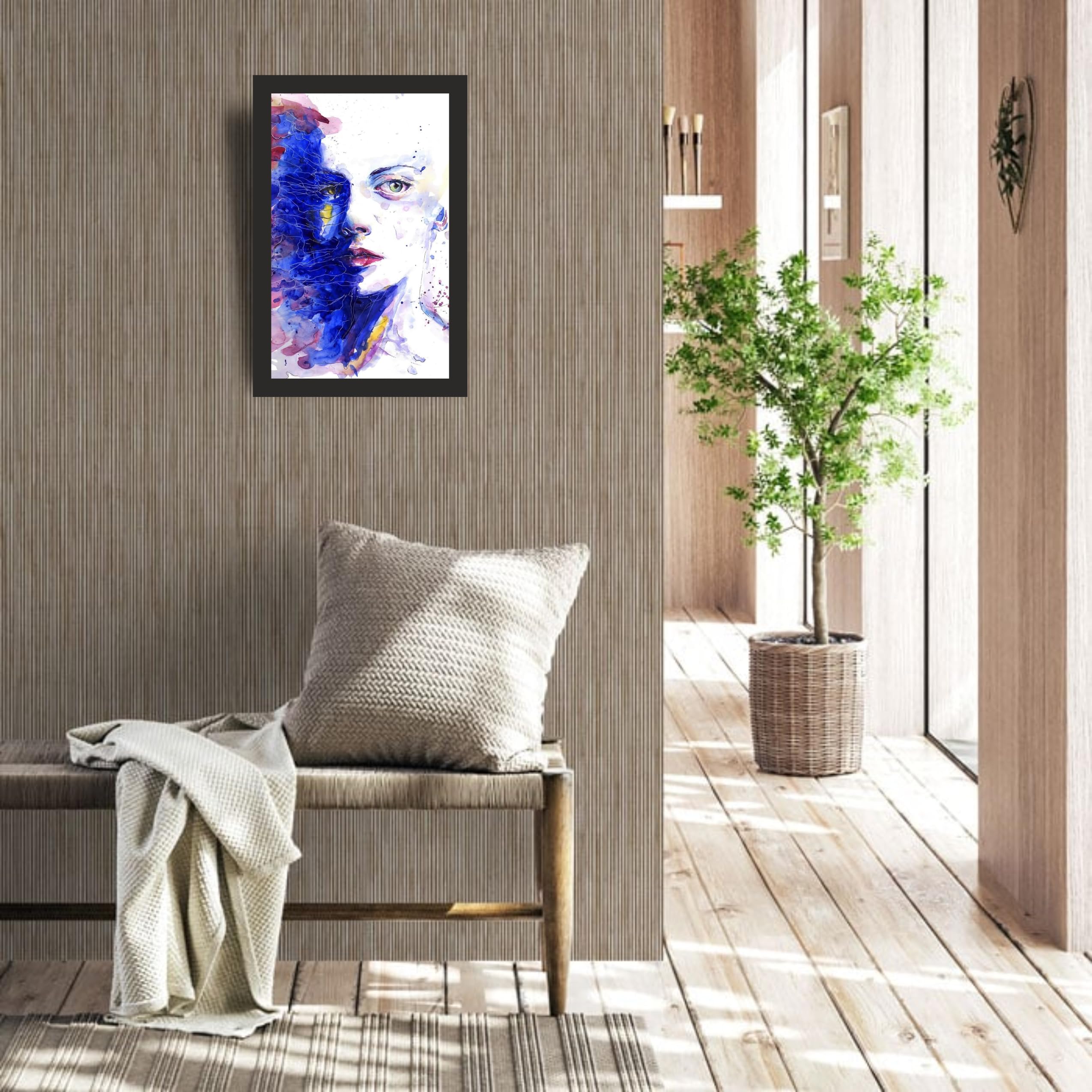 Blue Abstract Face Wall Art Frame 12x18 Inch