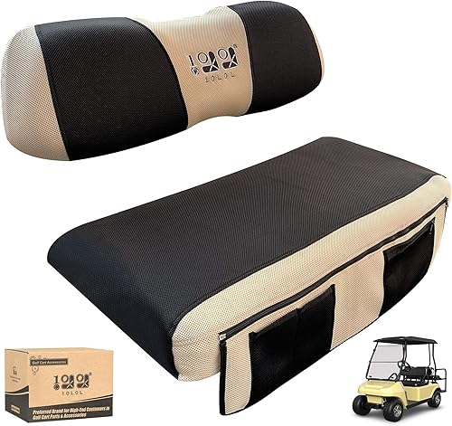 10L0L New Vision - Funda para asiento de carrito de golf con bolsillo, de malla, lavable, para EZGO TXT RXV Club Car DS (negro + beige)