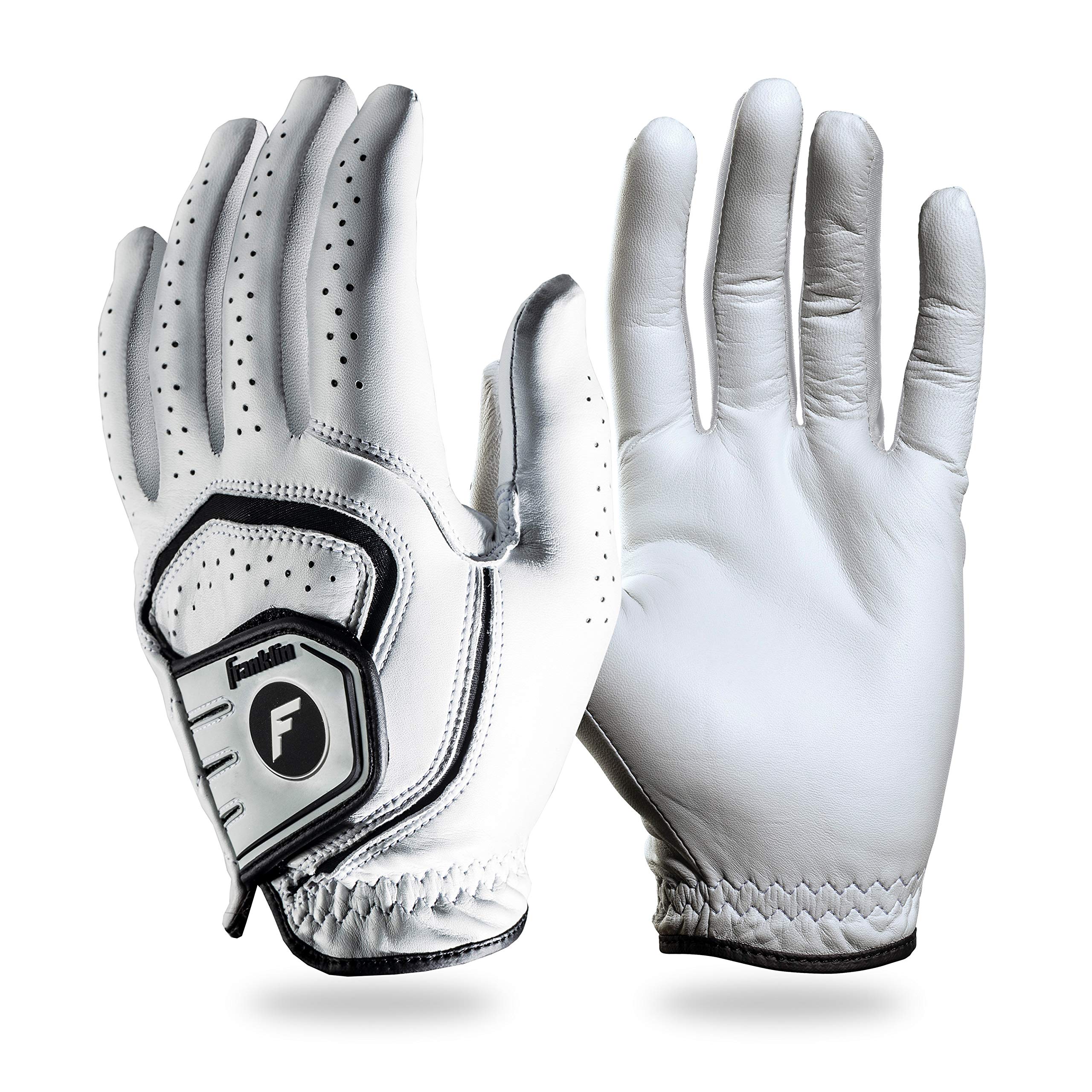 Franklin Sports Golf Glove - Pro Golf Gloves - Premium Leather Golfing Glove - Maximum Grip - White - Men's Golf Glove