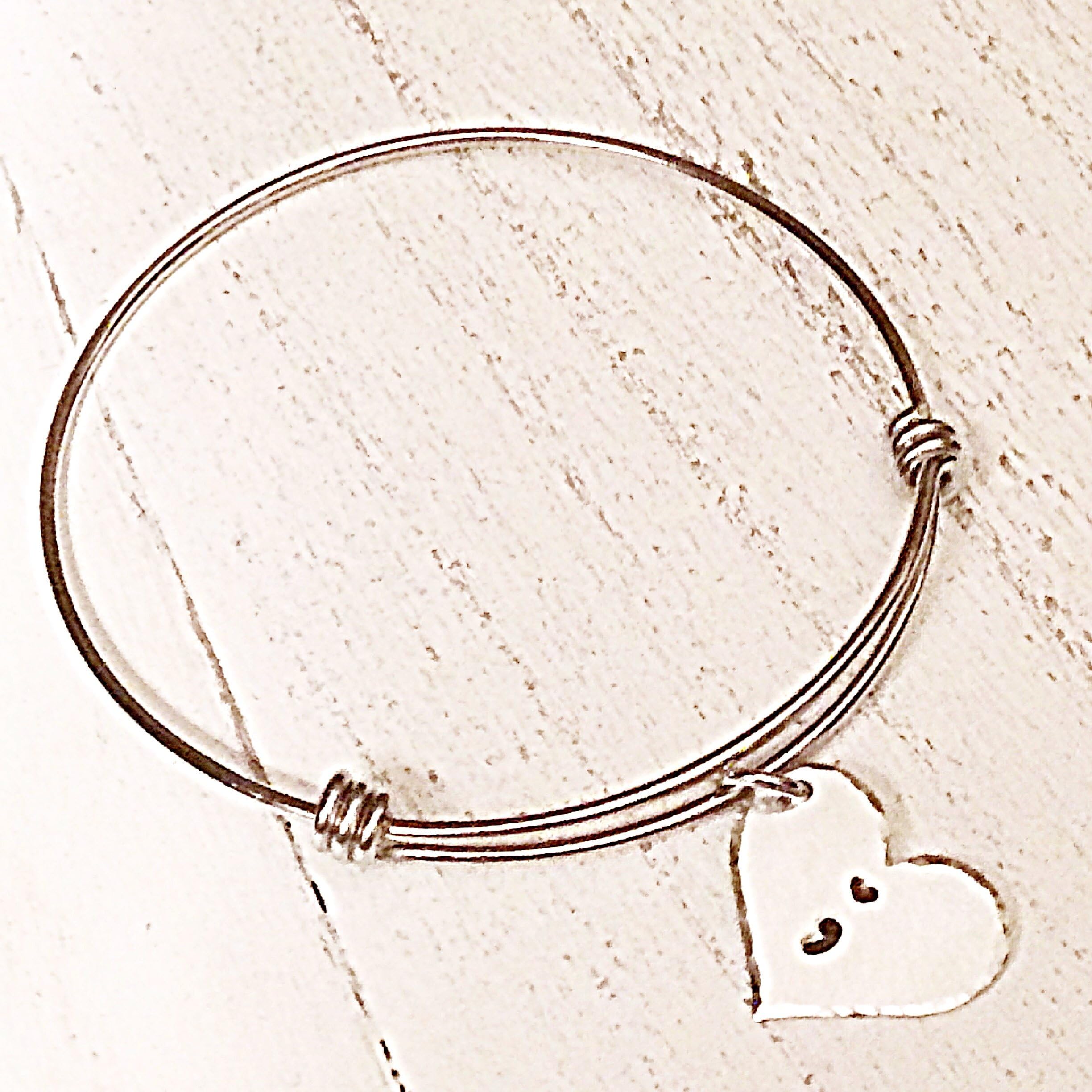 Hand Stamped Semicolon Bracelet, Heart Bracelet, Adjustable Bangle with Semicolon
