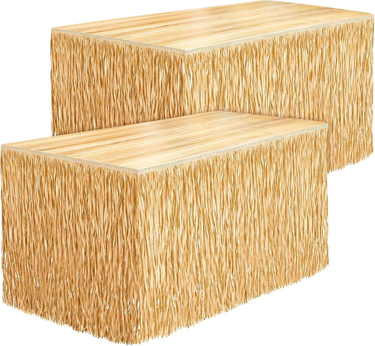 Fovths 2 Packs Luau Grass Table Skirt Fringe Dark Straw Grass Skirt 108 x 30 Inch Hibiscus Hawaiian Table Skirts Rectangle Tropical Luau Party Decorations for Hawaiian Decorations 2 Dark Straw