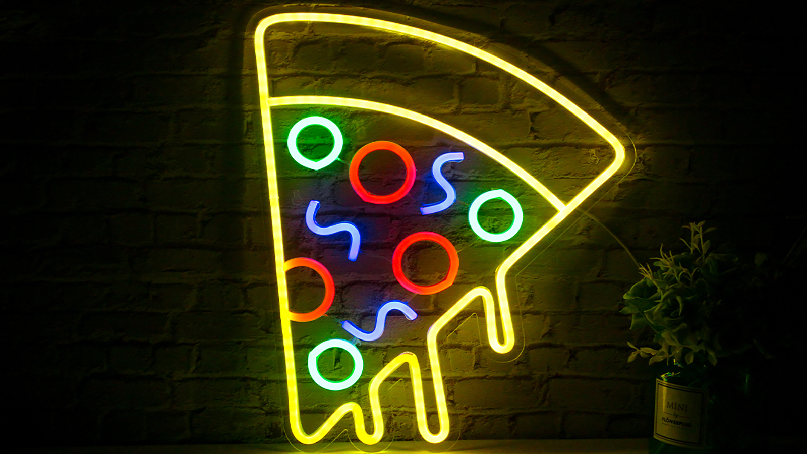 Pizza Shaped Neon Sign USB Powerd LED Signs Wall Decor Yellow Neon