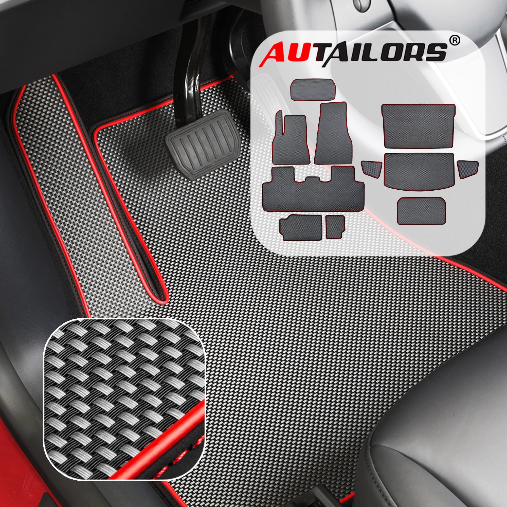 AUTAILORS 7-Seat Tesla Model Y Floor Mats for 2022(Long Range)-All Weather Floor Mats Waterproof Lightweight and Odorless Made in USA-11pcs in Sport