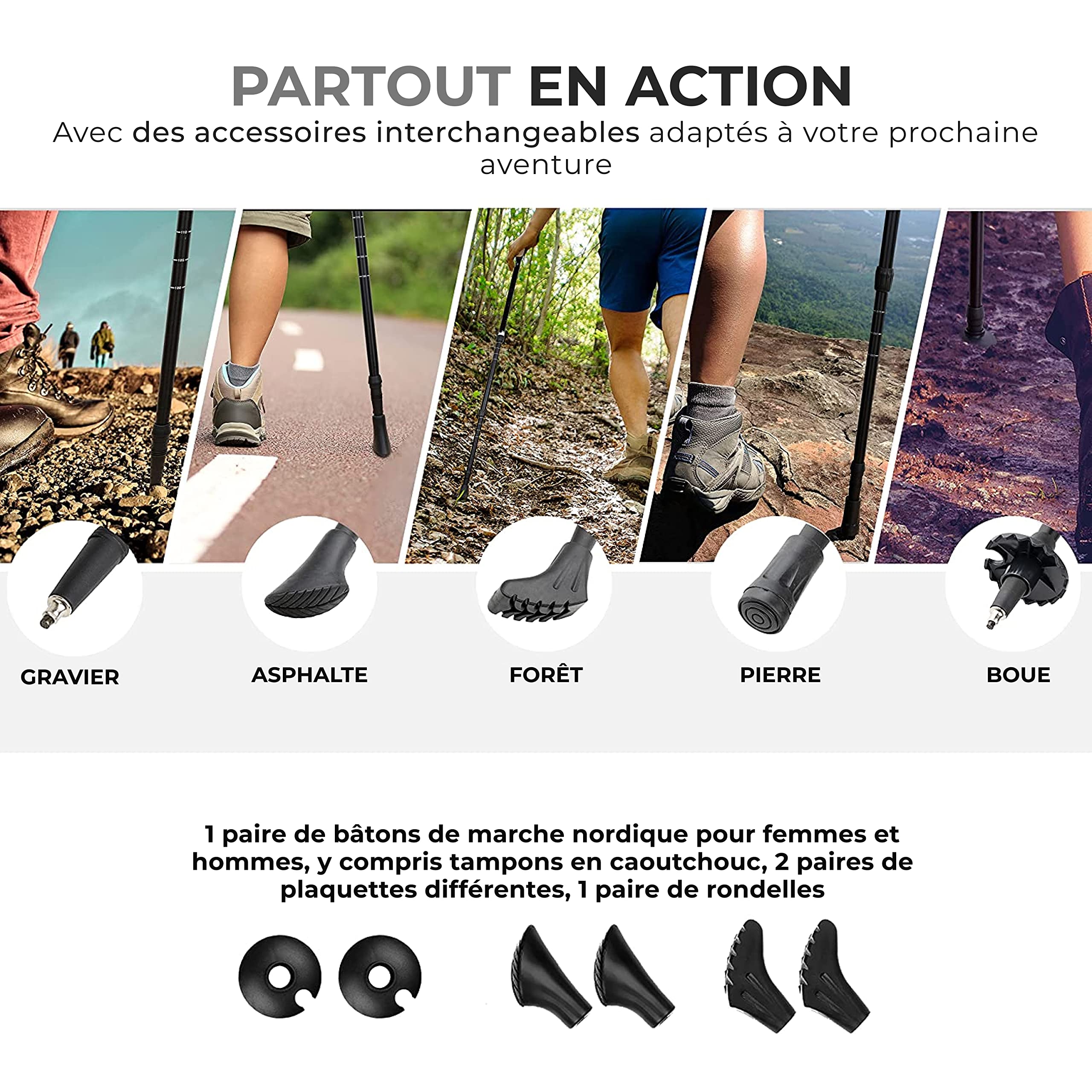 ATTRAC Bâtons de randonnée Click & GO avec Amortissement Anti-Chocs I Bâtons de Marche Nordique réglables et Super légers 69-136 cm avec Application Sport