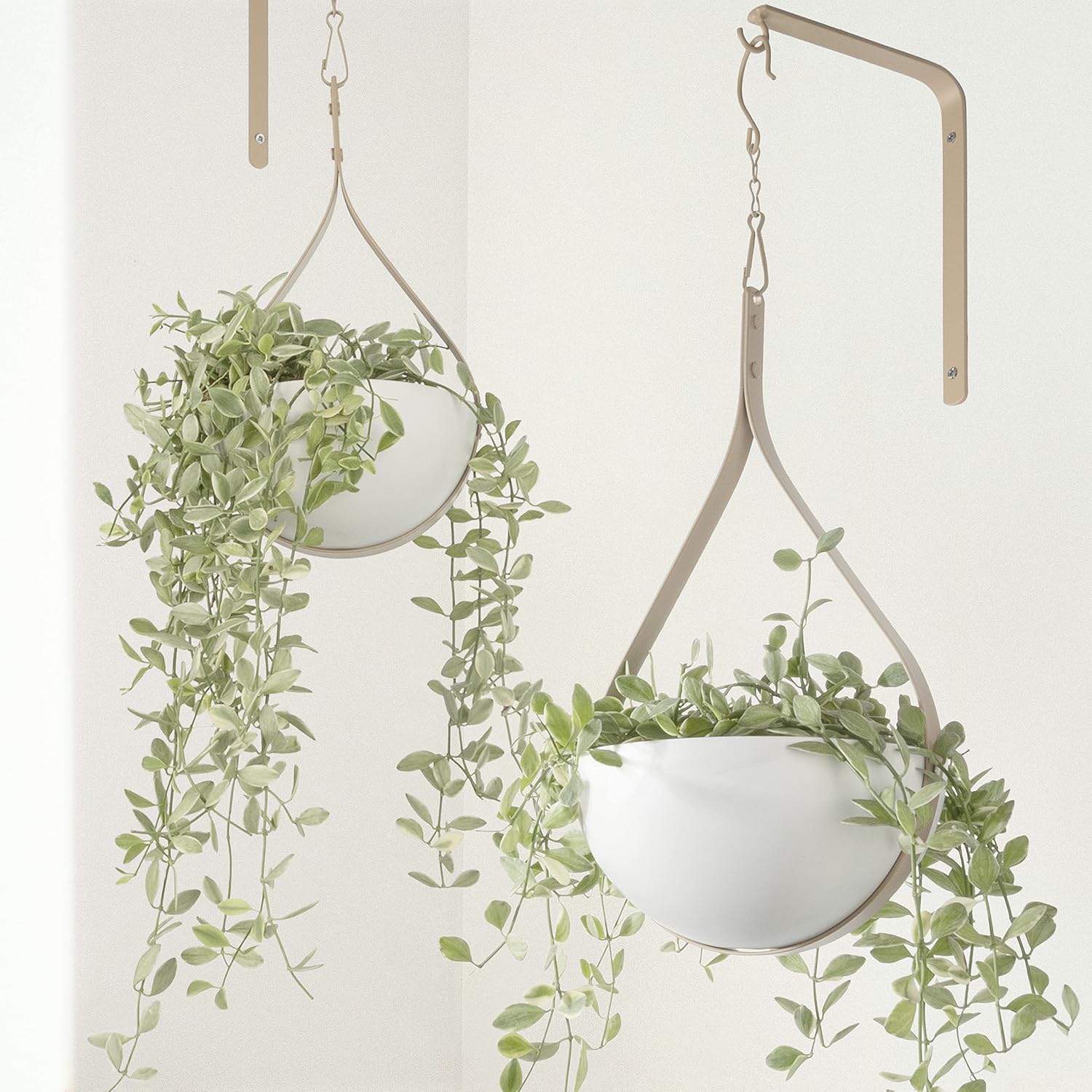 Hajia 2 Pack Waterdrop Shaped Boho Hanging Planter, Metal Plant Hanger for Indoor and Outdoor Plants, Beige Hanging Plant Holder for Wall and Ceiling Decor.(No Plants or Drainage Holes) : Patio, Lawn & Garden
