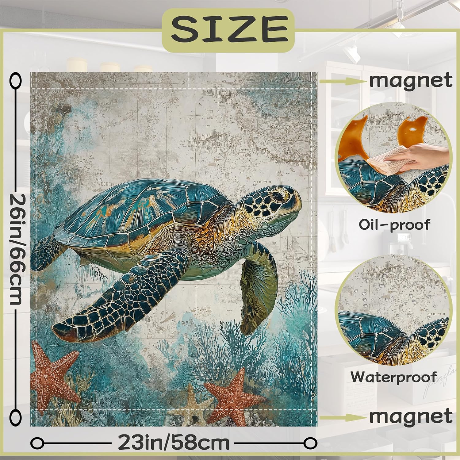 Sea Turtle Dishwasher Magnet Cover, Magnetic Dishwasher Covers Kitchen Decoration Dish Washer Covers Refrigerator Sticker Fridge Panel Decal, 23x26 in image 2