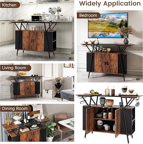 Miniatura 7 de kepptory Isla de cocina con almacenamiento Aparador de cocina de granja gabinete de bufé con soportes para copas y estante ajustable gabinete de bar