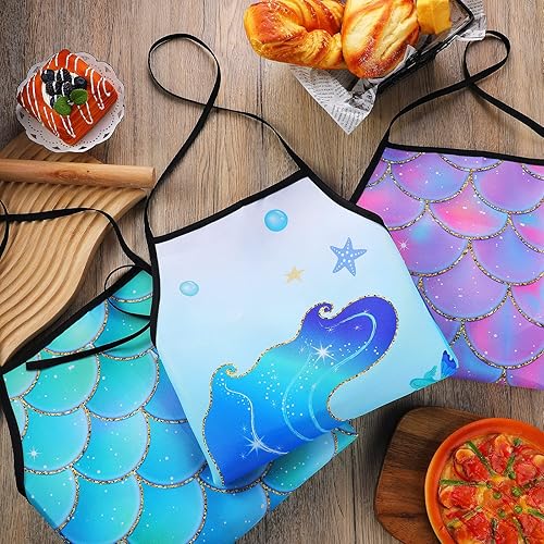 Miniatura 4 de Geyoga Delantal de Halloween de 3 piezas para decoración de Halloween para mujeres y niños, delantal de cocina de sirena, delantal sangriento para