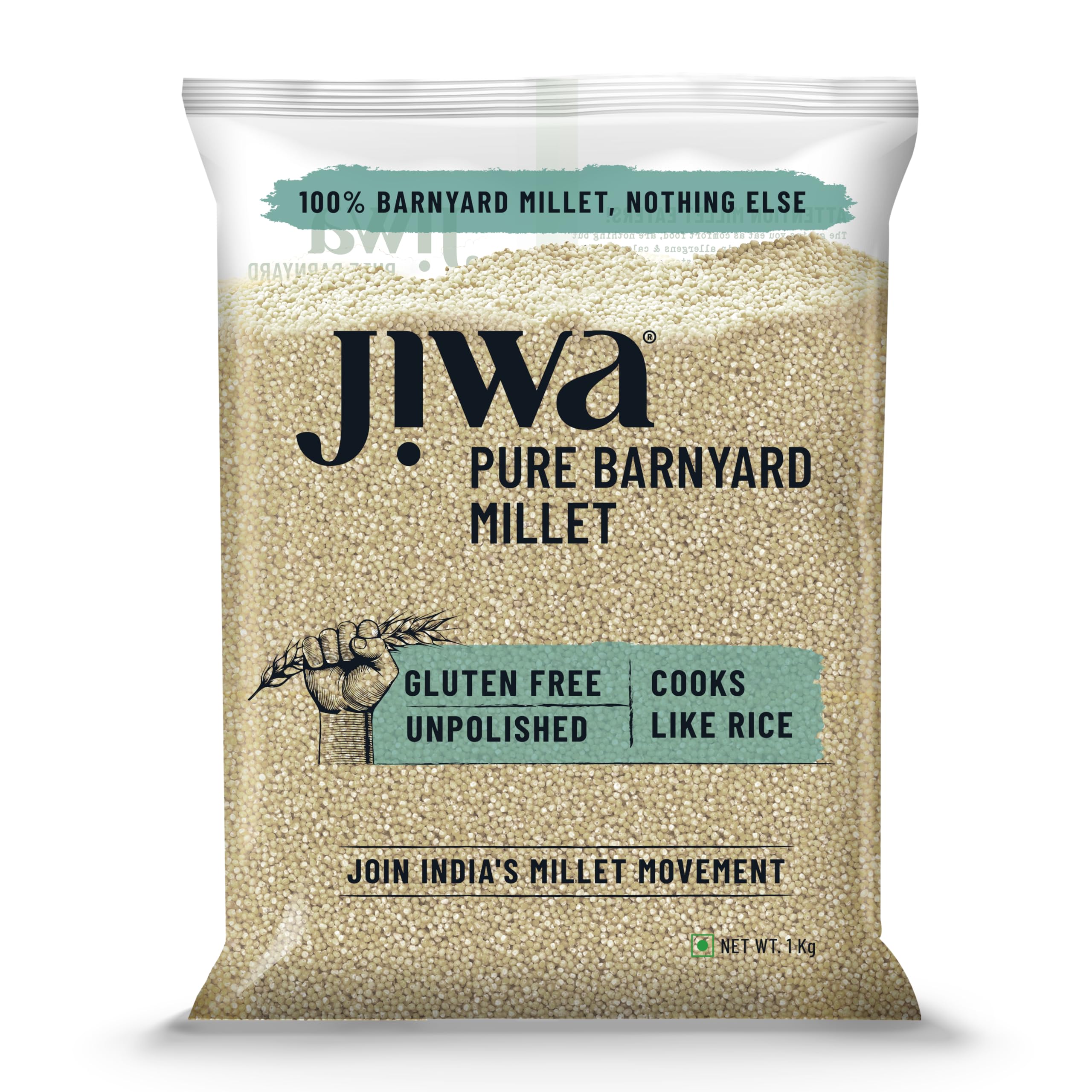 Jiwa Pure Barnyard Millet | Unpolished | Cooks In 15 Minutes | Positive Millet | Sanva/Udalu/Bhagar/Kuthiraivally Seeds | Upwas, Farali, Vrat | Ancient Grain | Low GI | Gluten Free | 1 kg