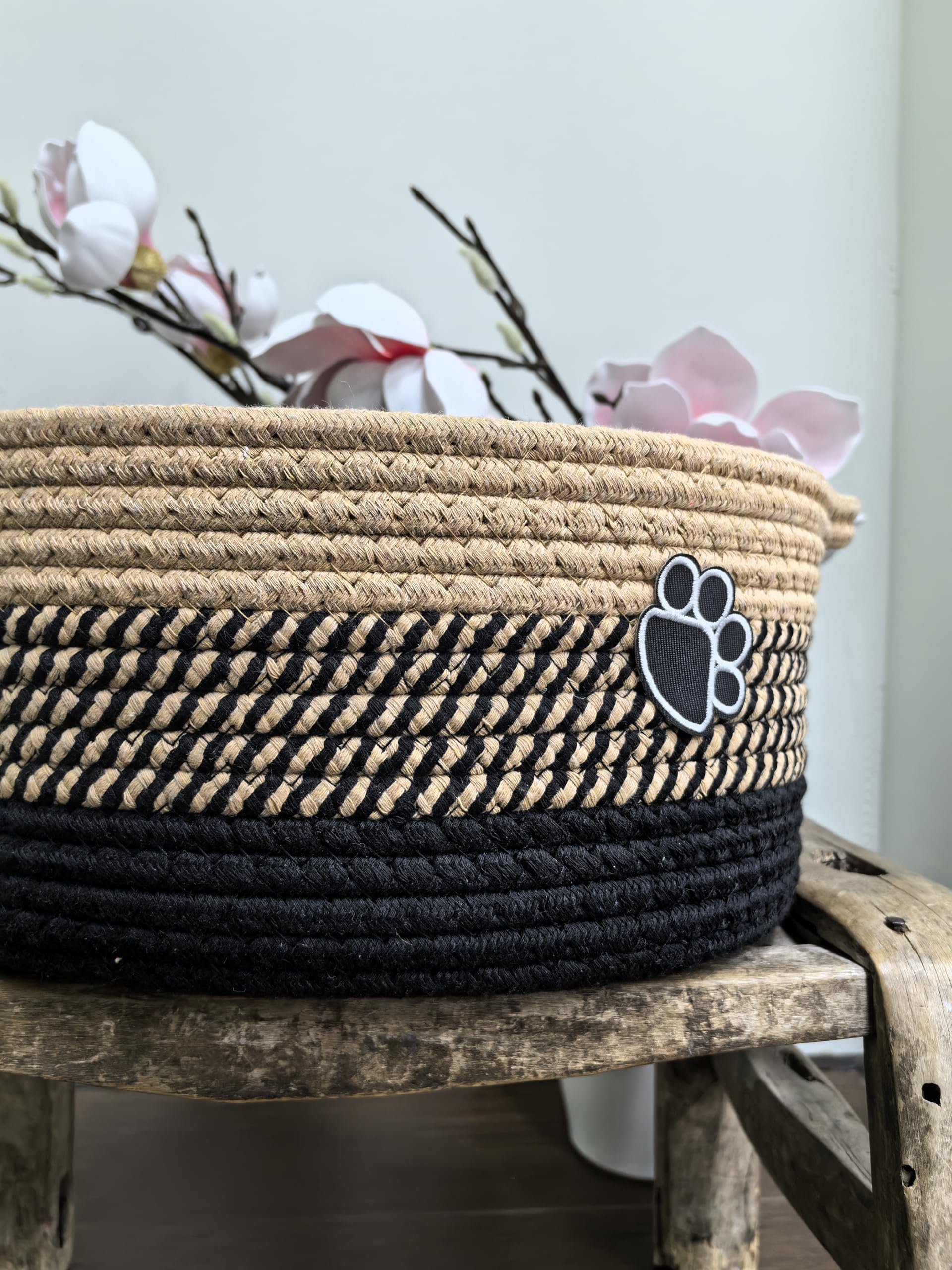 Dog toy basket, used for organizing rope storage, with handle, cute cotton parenting gift dog toy box storage box (Rice coffee tricolor)